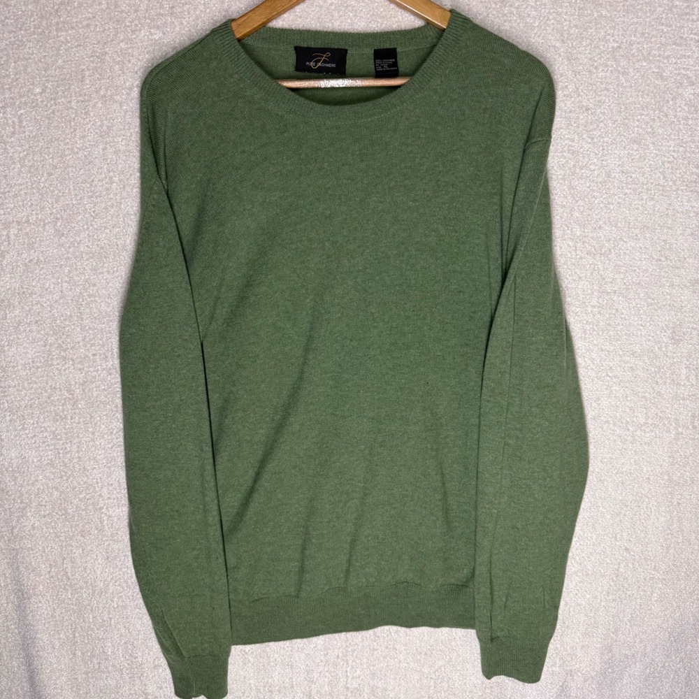 Pure Cashmere Mens XL Green 100% Cashmere Crewneck Sweater Quiet Luxury